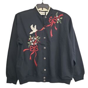 Alfred Dunner Women's Med. Holiday / Christmas Button Front Embroidered Cardigan